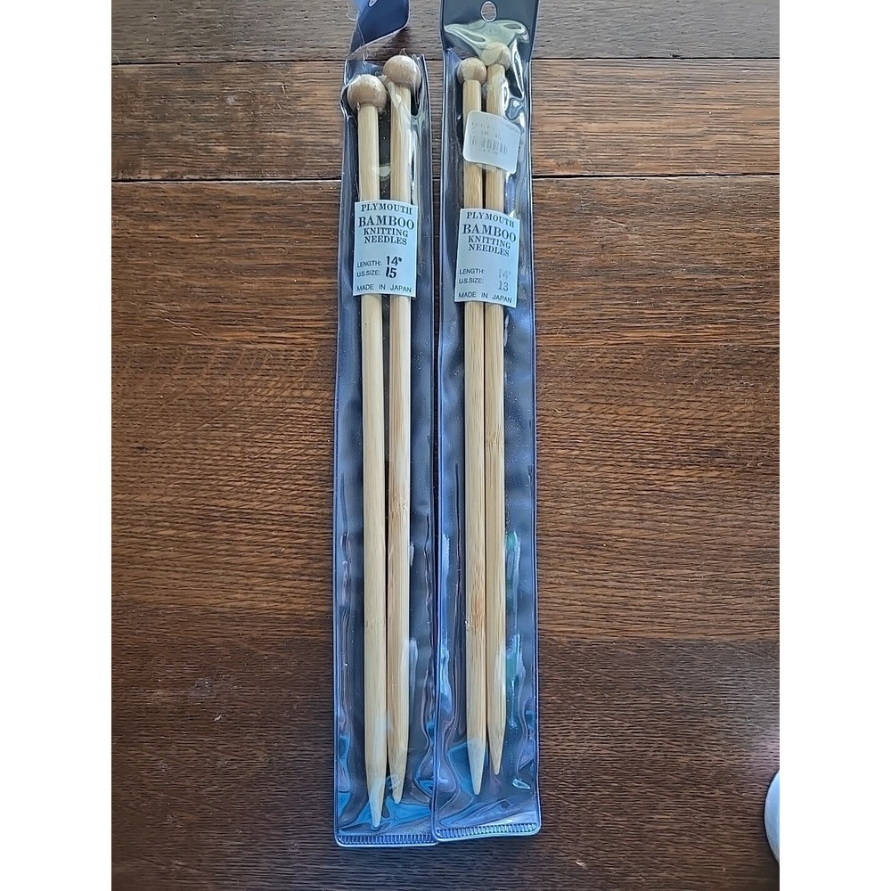 Bamboo Knitting Needles Lot Size 13 And 15 - Clover Plymouth Lot Of 2